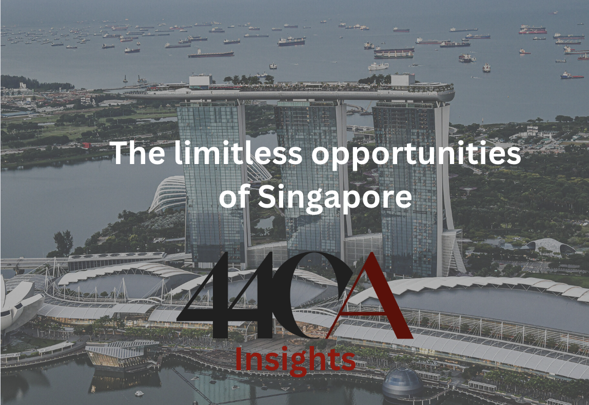 An aerial view of Singapores gardens by the bay with text over the top: The limitless opportunities of Singapore, 440a insights